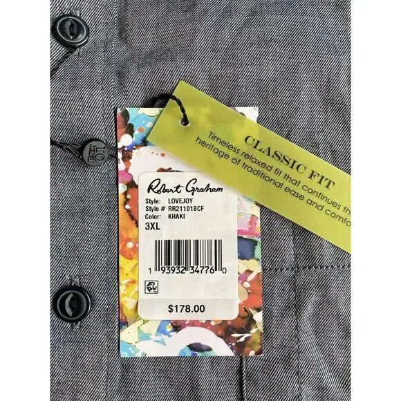 Robert Graham NWT Lovejoy Casual Button Down Shirt‎ 3XL Classic Fit Gray 178$ - Picture 3 of 5